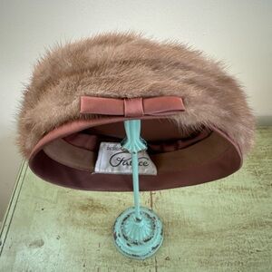 Vintage Faux Fur Hat with Bow